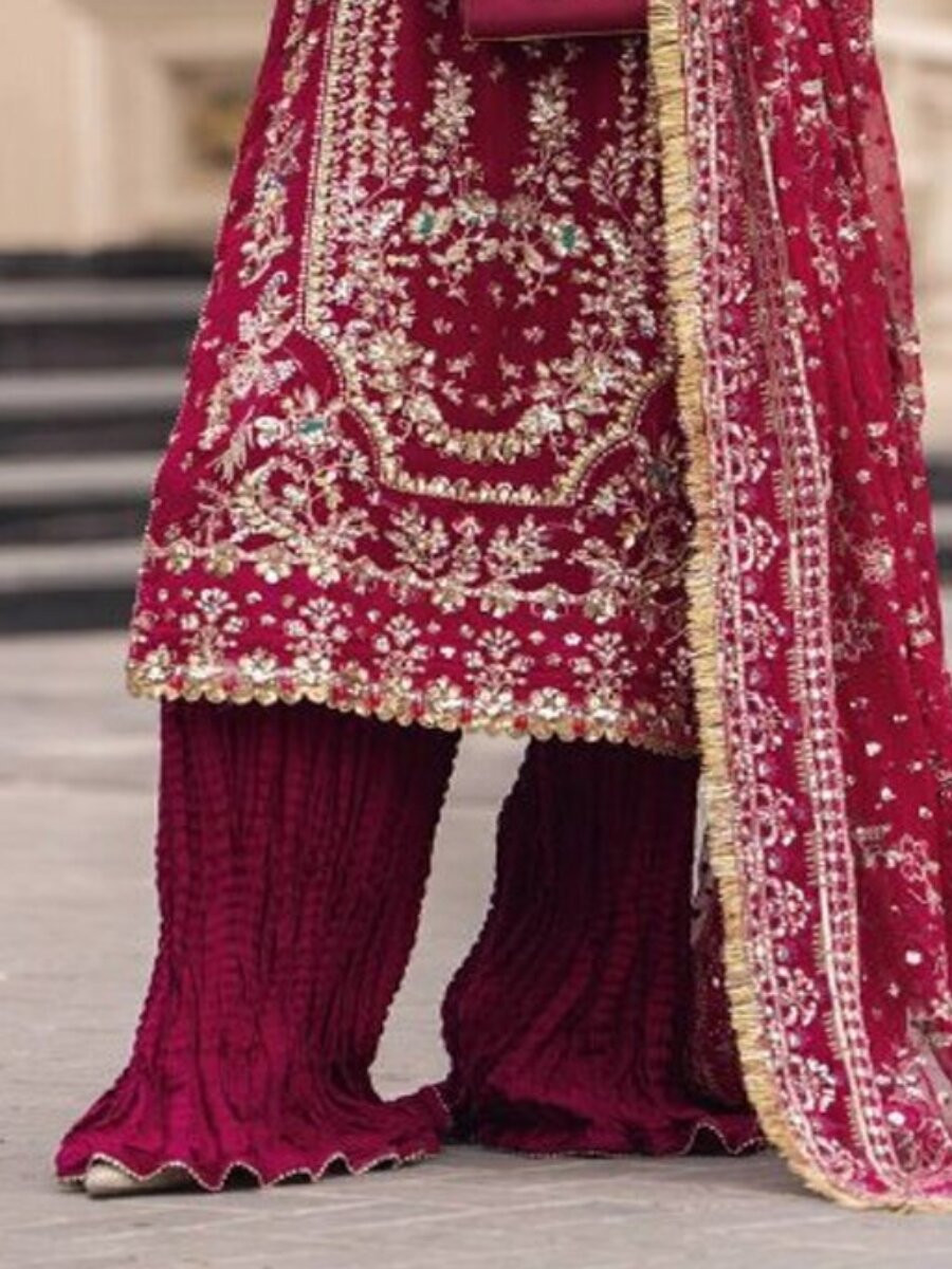 Pink Heavy Faux Georgette Embroidery Sequins Stone Wedding Festival Party Reday Palazzo Pant Salwar Kameez