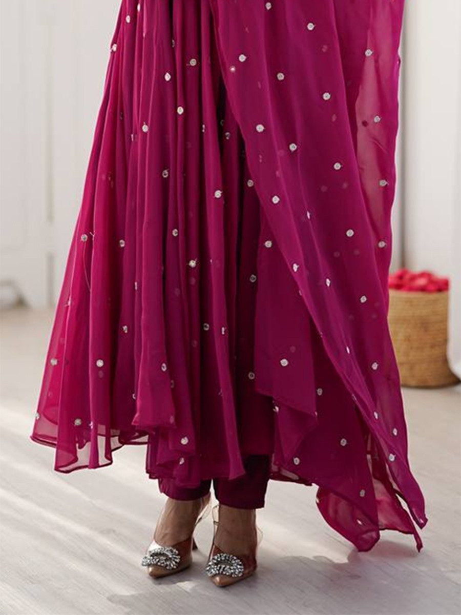 Pink Heavy Faux Georgette Embroidery Wedding Party Festival Casual Ready Anarkali Pant Salwar Kameez