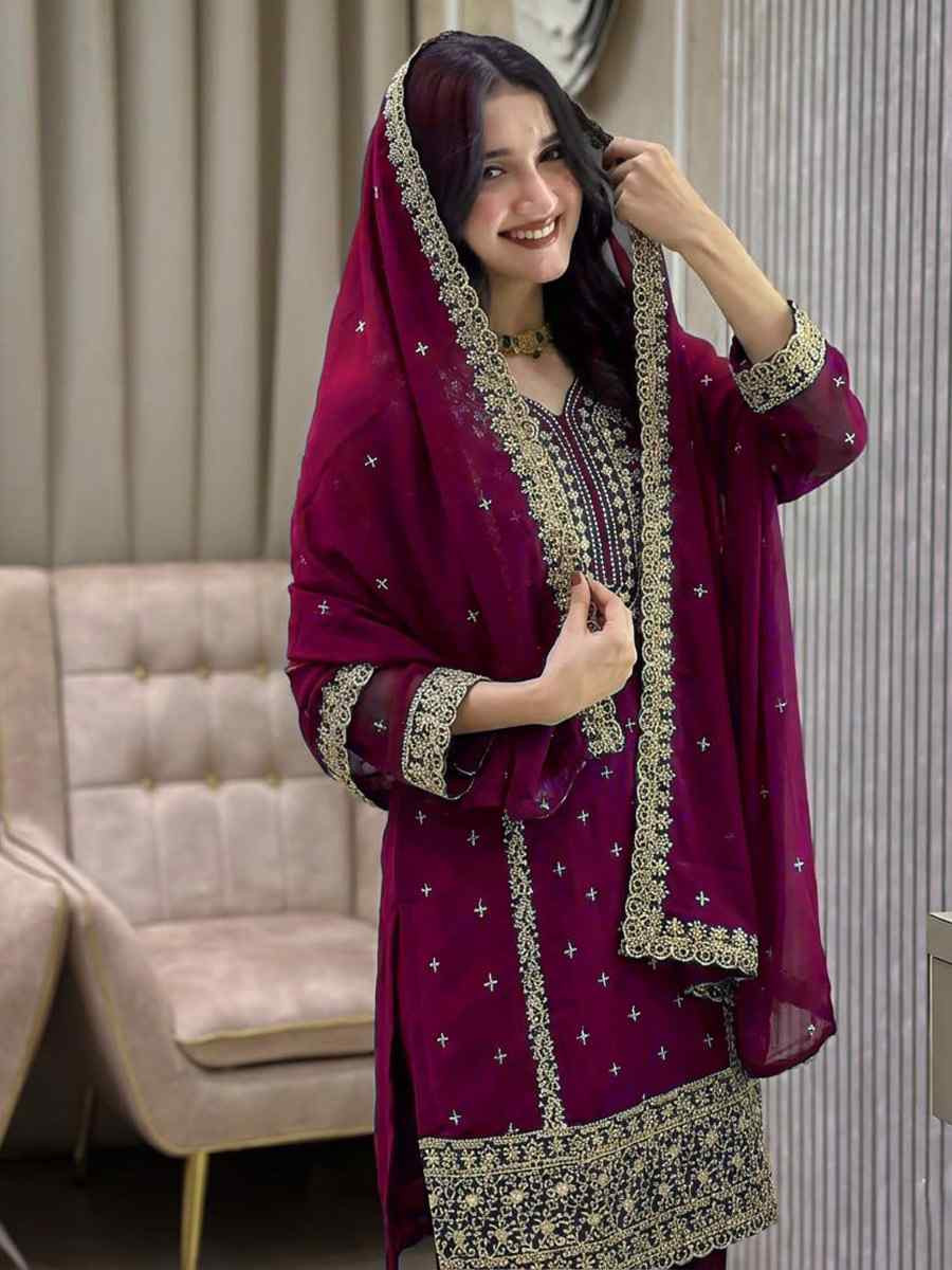 Pink Heavy Foux Georgette Embroidery Party Wedding Festival Casual Ready Pant Salwar Kameez