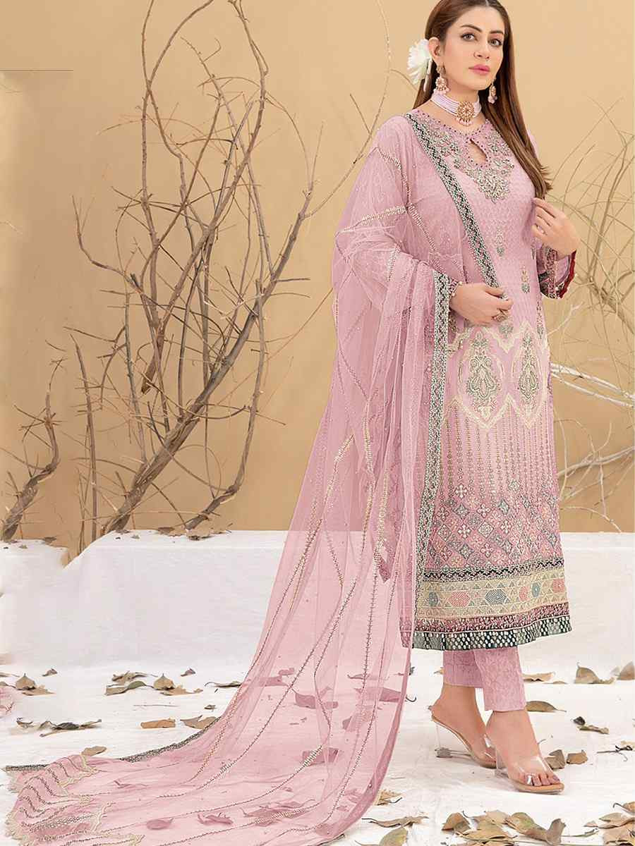 Pink Heavy Fox Georgette Embroidered Festival Casual Pant Salwar Kameez