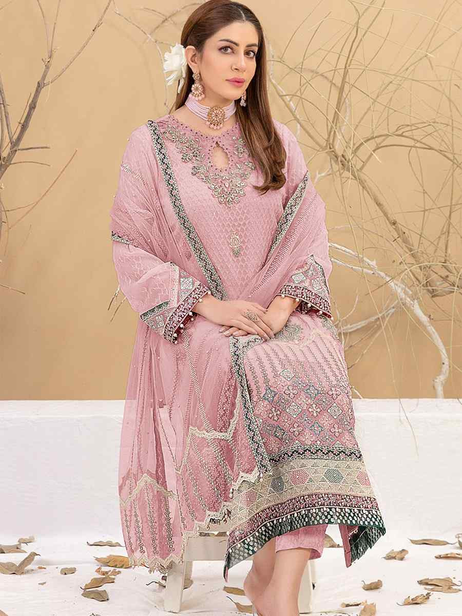 Pink Heavy Fox Georgette Embroidered Festival Casual Pant Salwar Kameez