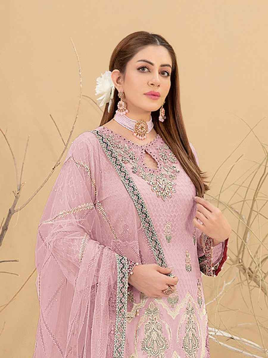 Pink Heavy Fox Georgette Embroidered Festival Casual Pant Salwar Kameez