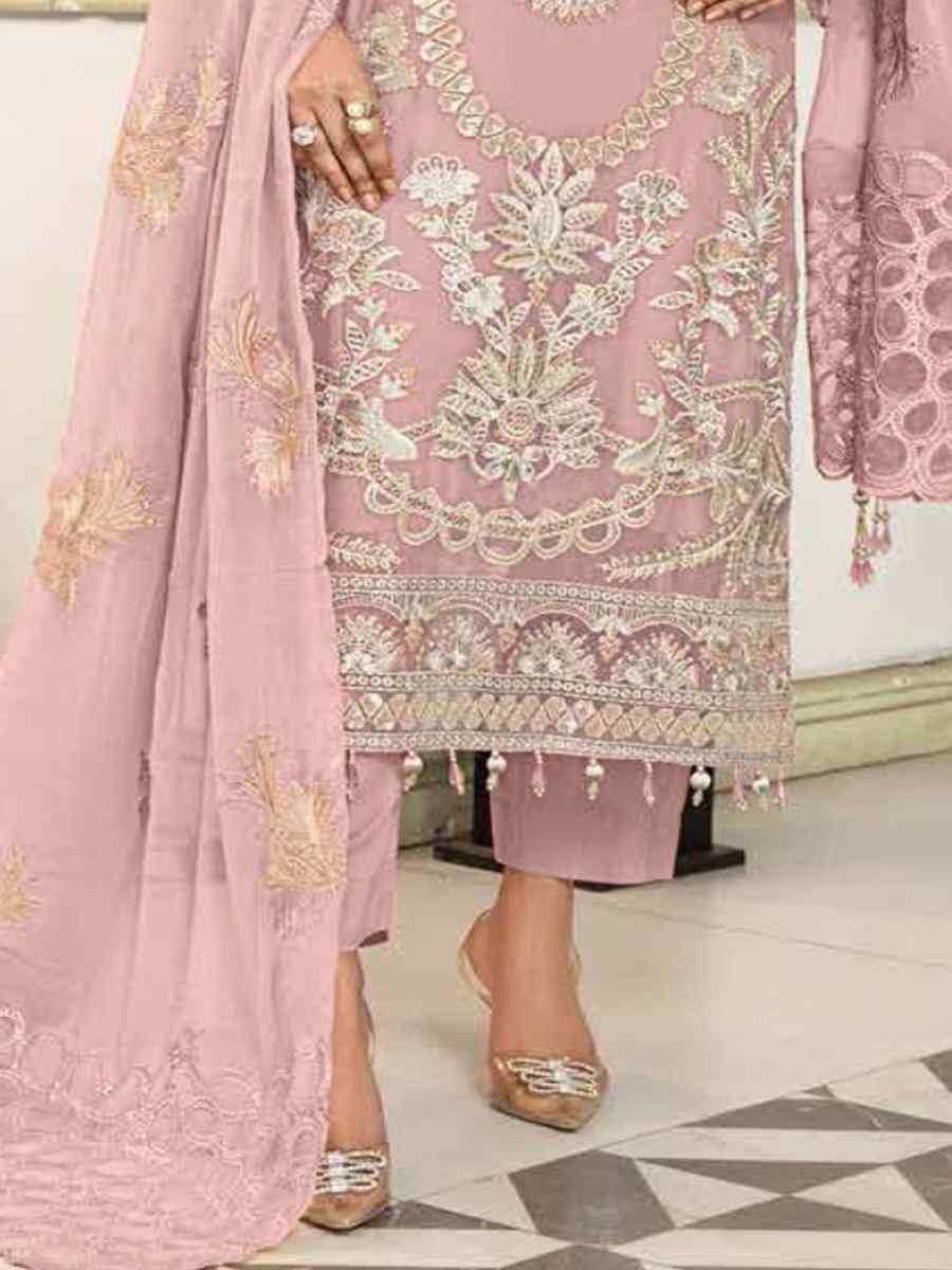 Pink Heavy Fox Georgette Embroidered Festival Casual Pant Salwar Kameez
