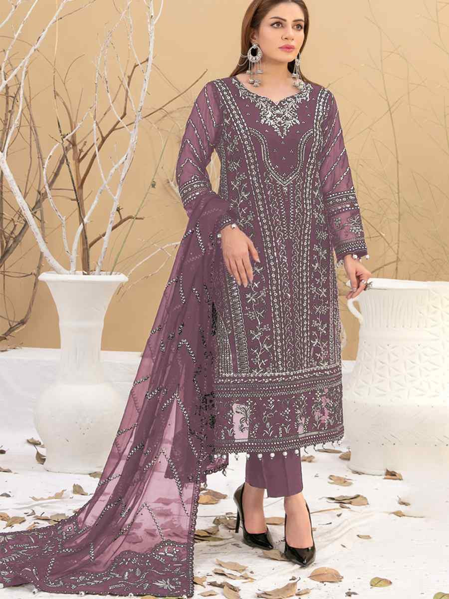 Pink Heavy Fox Georgette Embroidered Festival Casual Pant Salwar Kameez