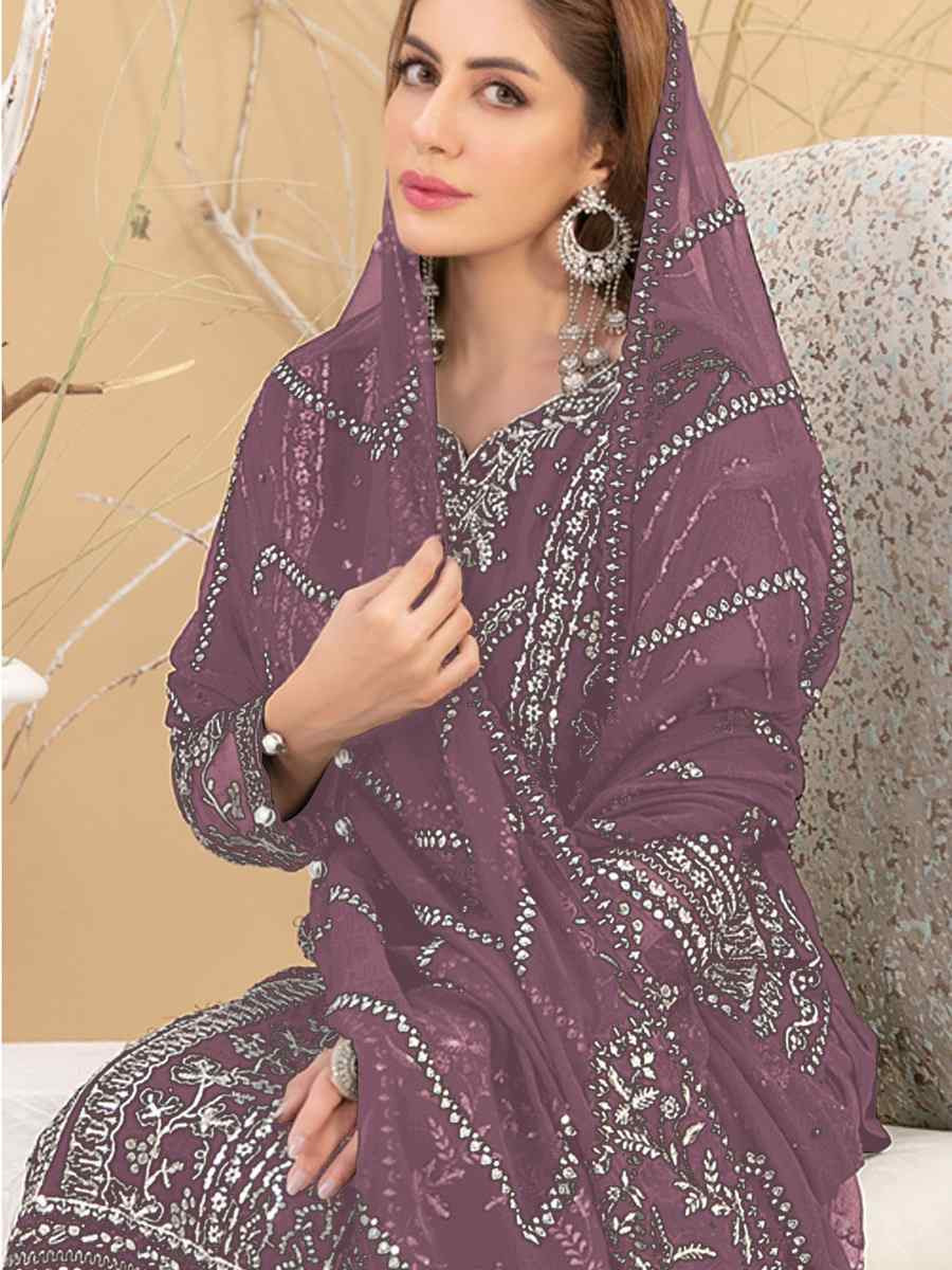 Pink Heavy Fox Georgette Embroidered Festival Casual Pant Salwar Kameez