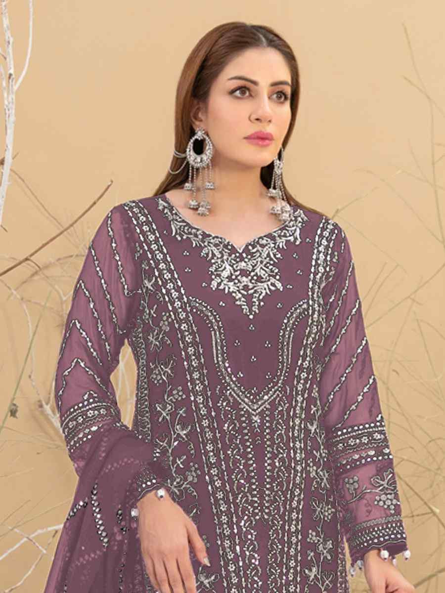 Pink Heavy Fox Georgette Embroidered Festival Casual Pant Salwar Kameez