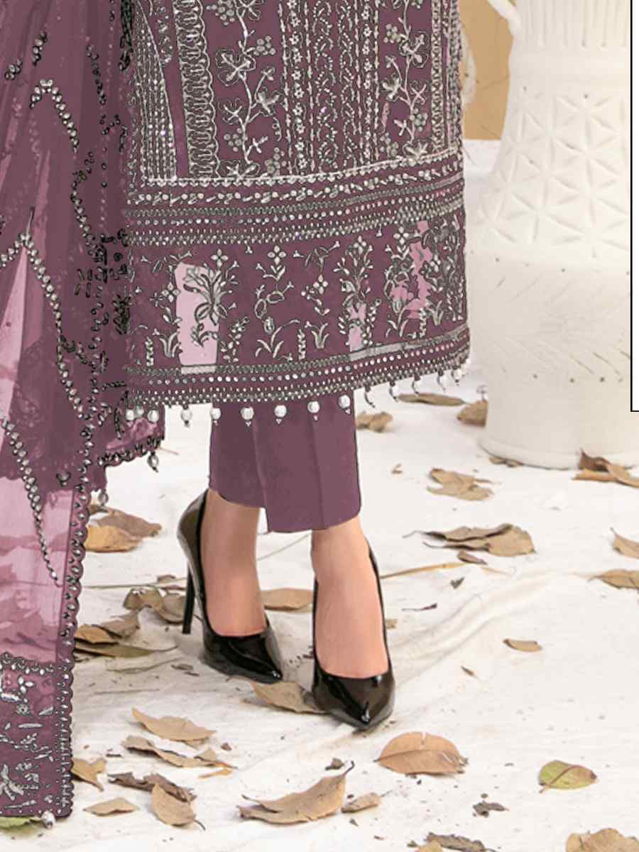 Pink Heavy Fox Georgette Embroidered Festival Casual Pant Salwar Kameez