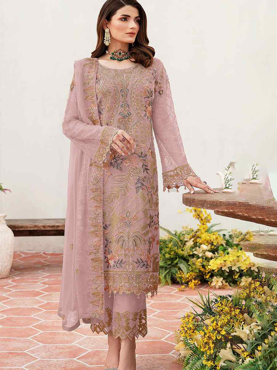 Pink Heavy Fox Georgette Embroidered Festival Casual Pant Salwar Kameez