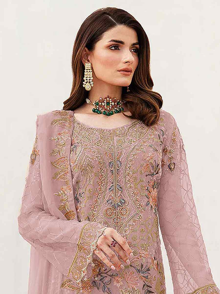 Pink Heavy Fox Georgette Embroidered Festival Casual Pant Salwar Kameez