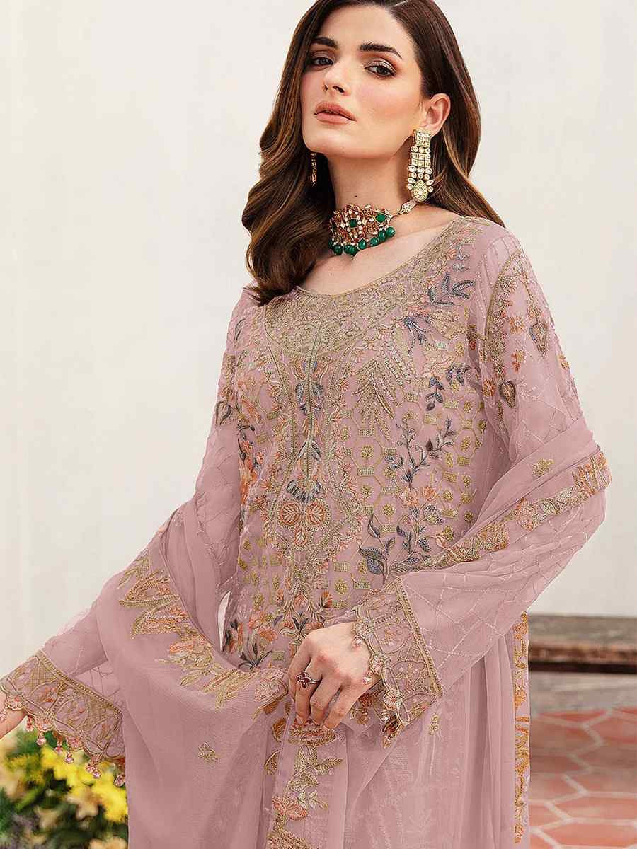 Pink Heavy Fox Georgette Embroidered Festival Casual Pant Salwar Kameez