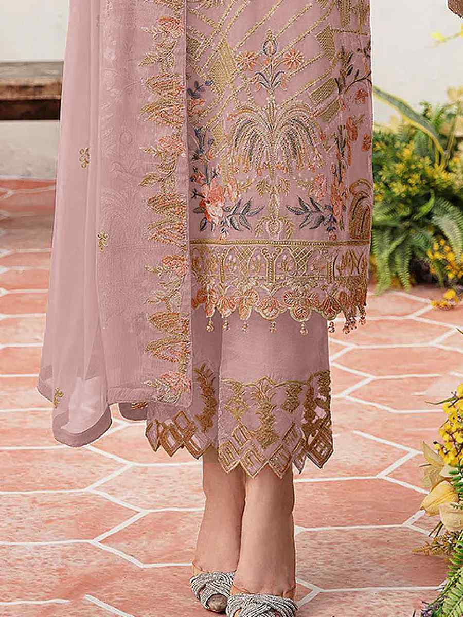 Pink Heavy Fox Georgette Embroidered Festival Casual Pant Salwar Kameez