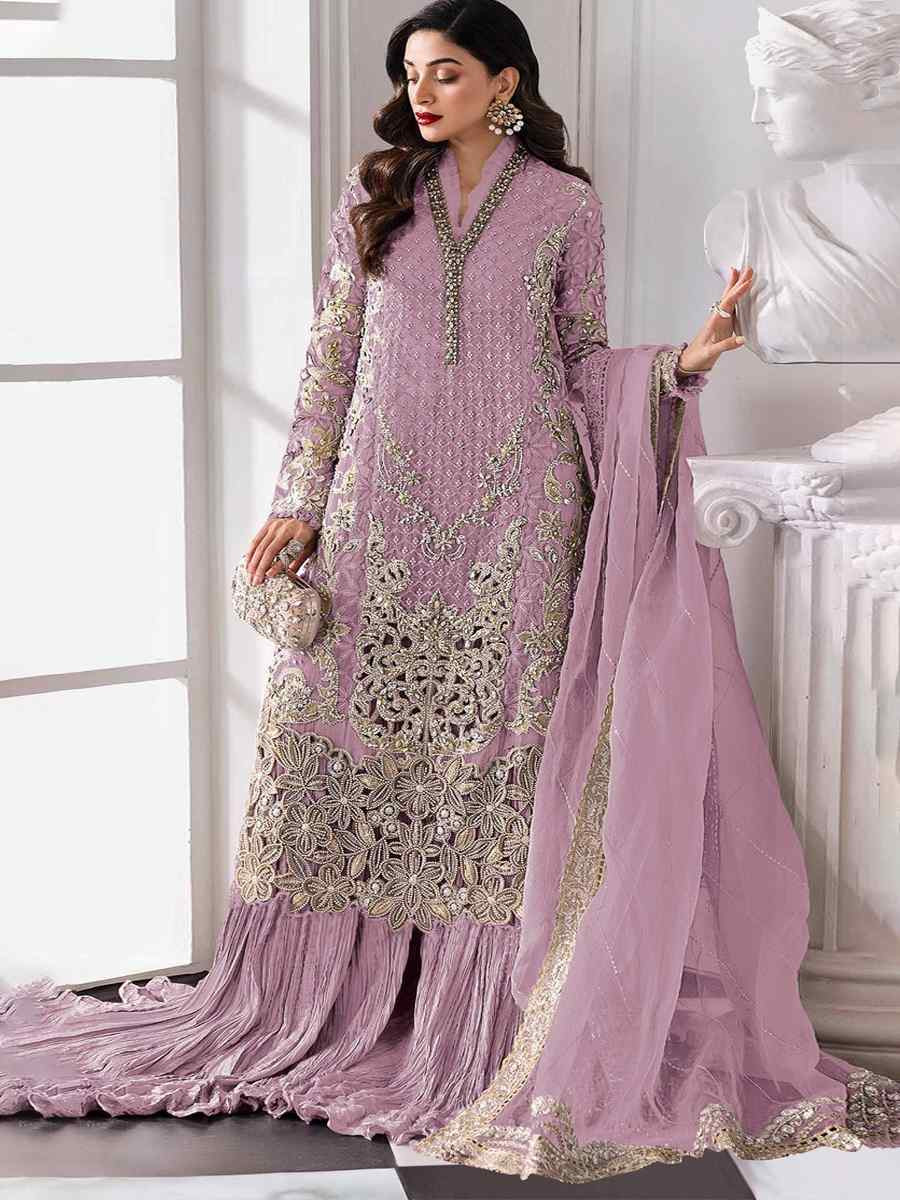 Pink Heavy Fox Georgette Embroidered Festival Wedding Palazzo Pant Salwar Kameez