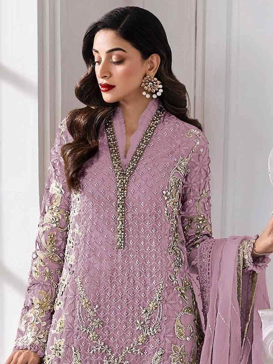 Pink Heavy Fox Georgette Embroidered Festival Wedding Palazzo Pant Salwar Kameez