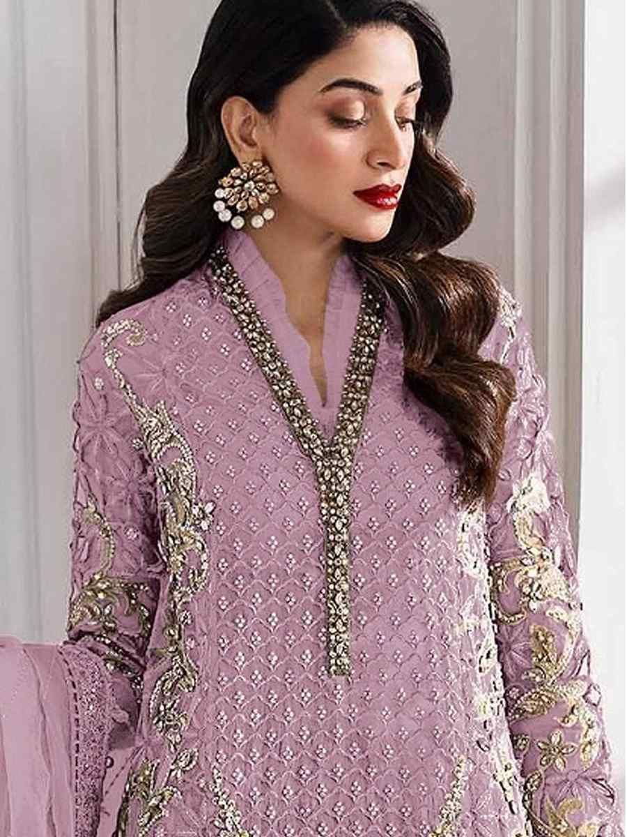 Pink Heavy Fox Georgette Embroidered Festival Wedding Palazzo Pant Salwar Kameez