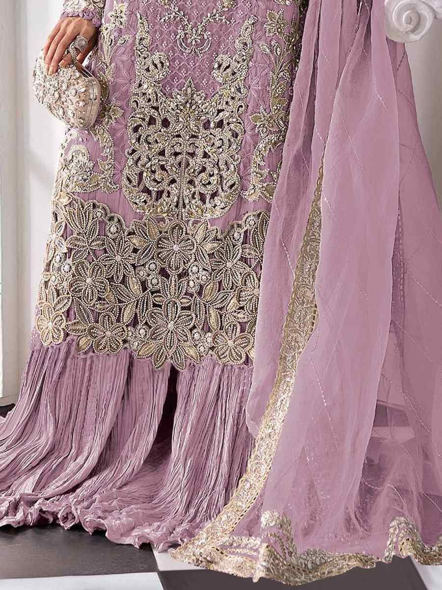 Pink Heavy Fox Georgette Embroidered Festival Wedding Palazzo Pant Salwar Kameez