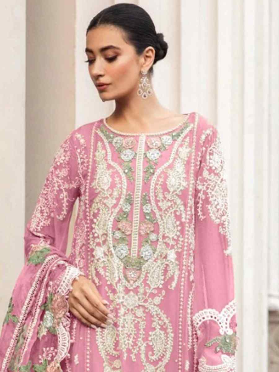 Pink Heavy Fox Georgette Embroidered Festival Wedding Pant Salwar Kameez