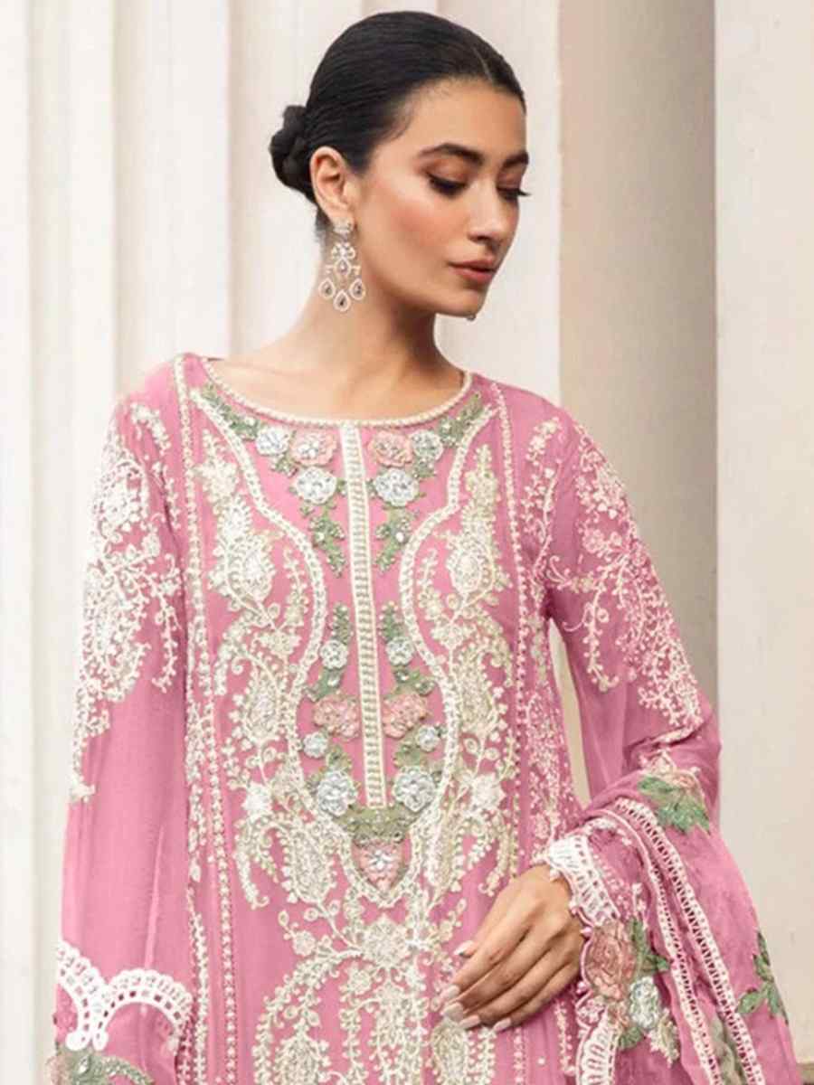 Pink Heavy Fox Georgette Embroidered Festival Wedding Pant Salwar Kameez