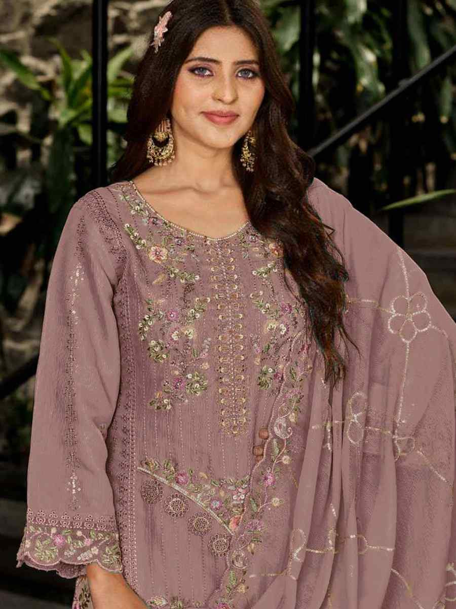 Pink Heavy Fox Georgette Embroidered Festival Wedding Pant Salwar Kameez