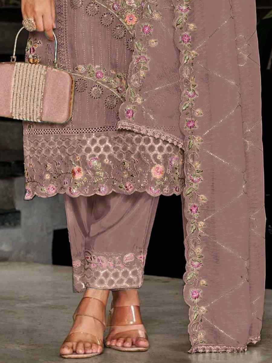 Pink Heavy Fox Georgette Embroidered Festival Wedding Pant Salwar Kameez