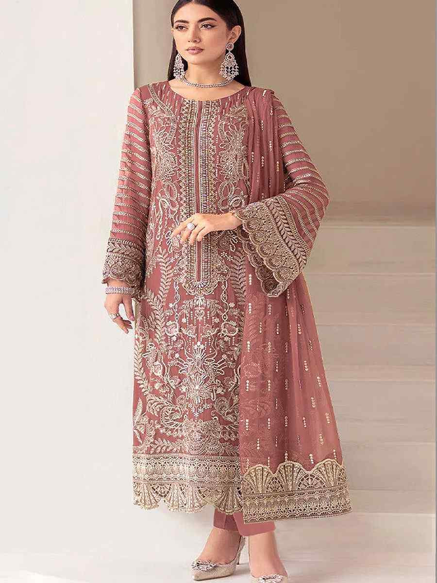 Pink Heavy Fox Georgette Embroidered Festival Wedding Pant Salwar Kameez