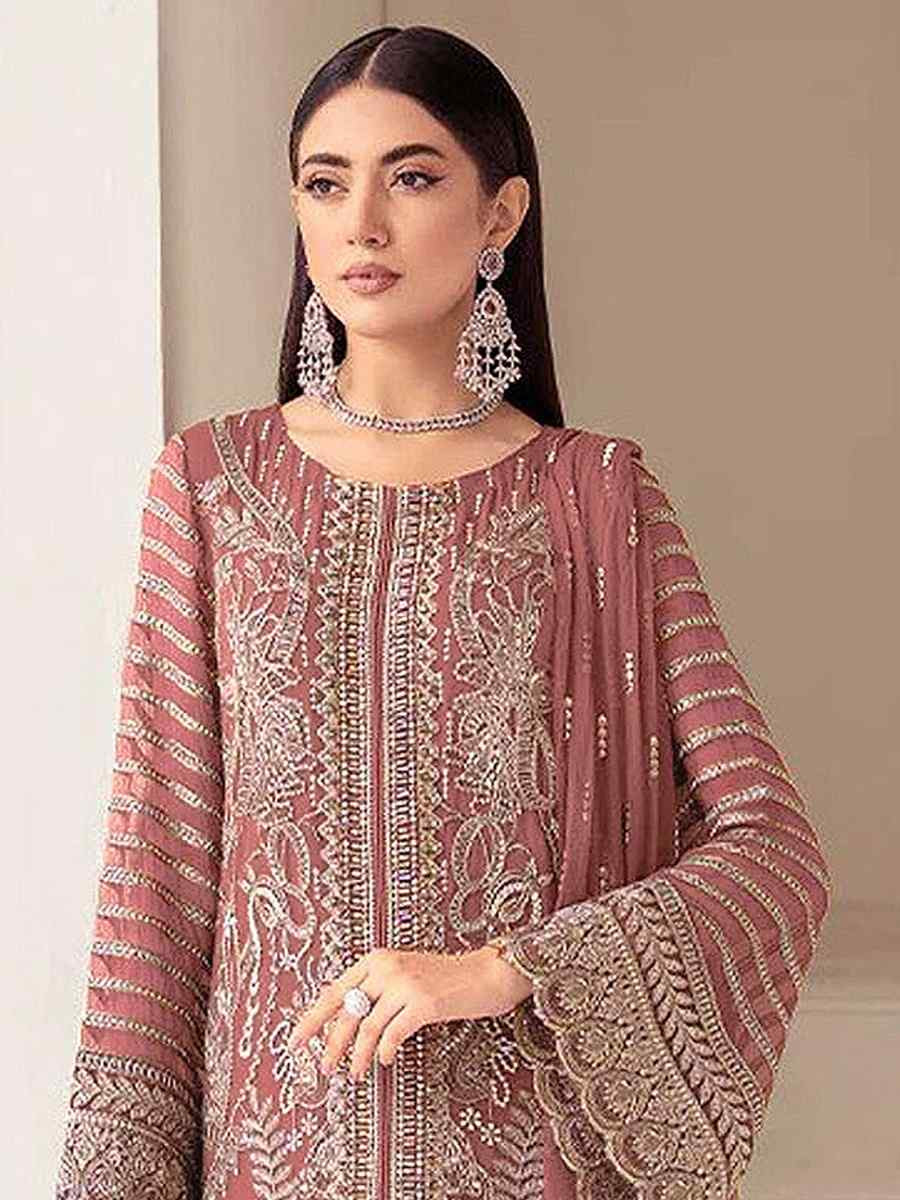 Pink Heavy Fox Georgette Embroidered Festival Wedding Pant Salwar Kameez
