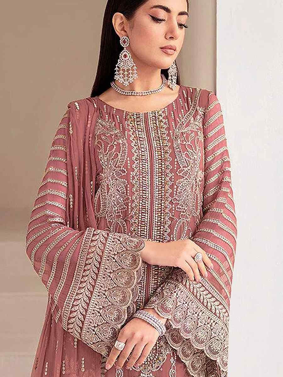 Pink Heavy Fox Georgette Embroidered Festival Wedding Pant Salwar Kameez