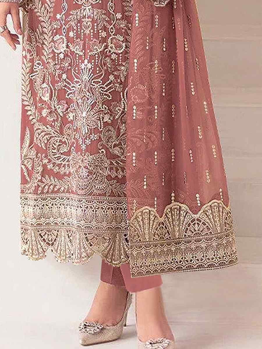 Pink Heavy Fox Georgette Embroidered Festival Wedding Pant Salwar Kameez