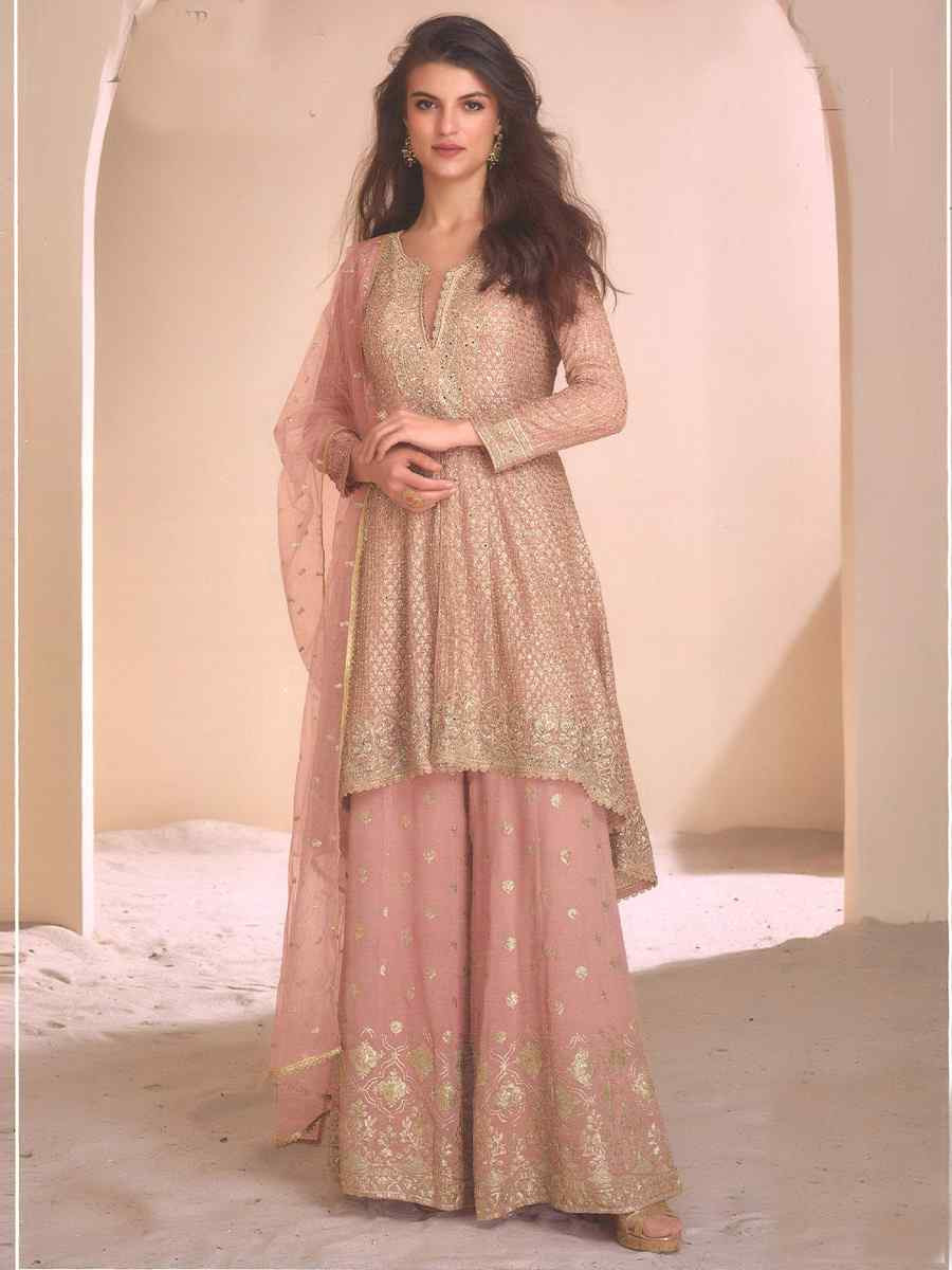 Pink Heavy Fox Georgette Embroidered Party Wedding Ready Palazzo Pant Salwar Kameez