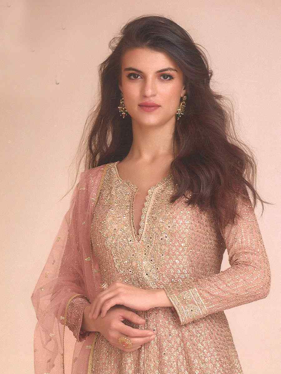 Pink Heavy Fox Georgette Embroidered Party Wedding Ready Palazzo Pant Salwar Kameez