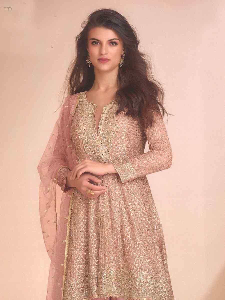 Pink Heavy Fox Georgette Embroidered Party Wedding Ready Palazzo Pant Salwar Kameez