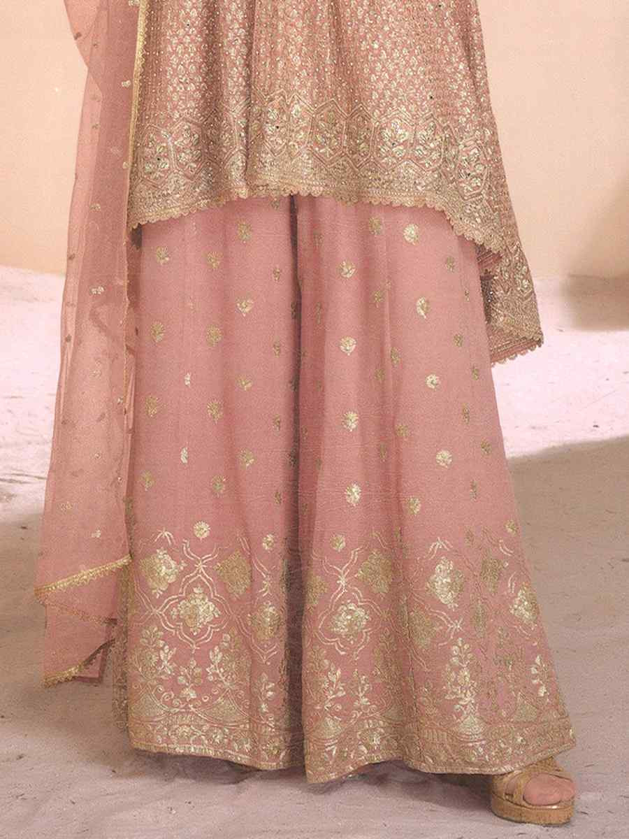 Pink Heavy Fox Georgette Embroidered Party Wedding Ready Palazzo Pant Salwar Kameez