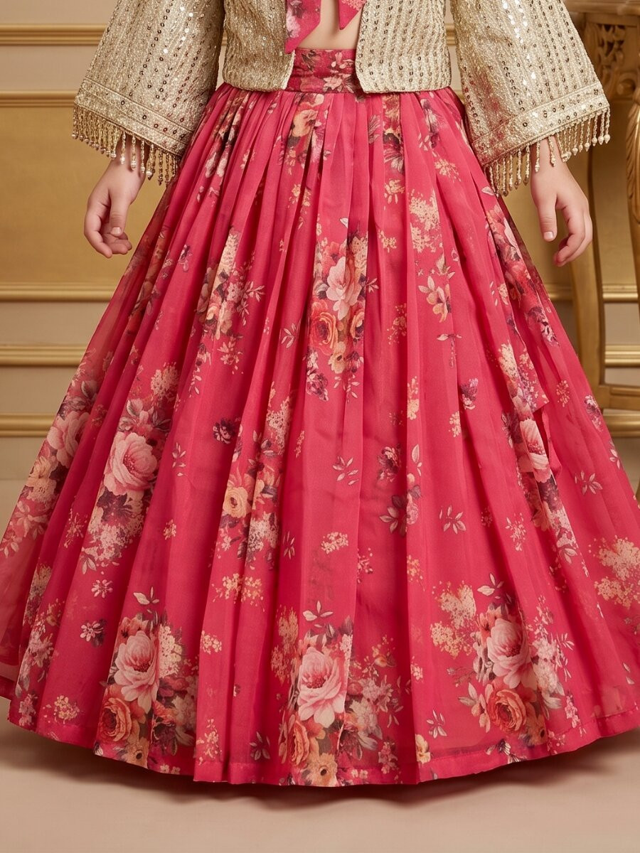 Pink Heavy Fox Georgette Embroidered Sequins Ethnic Casual Festival Party Wedding Lehengas Girls Wear