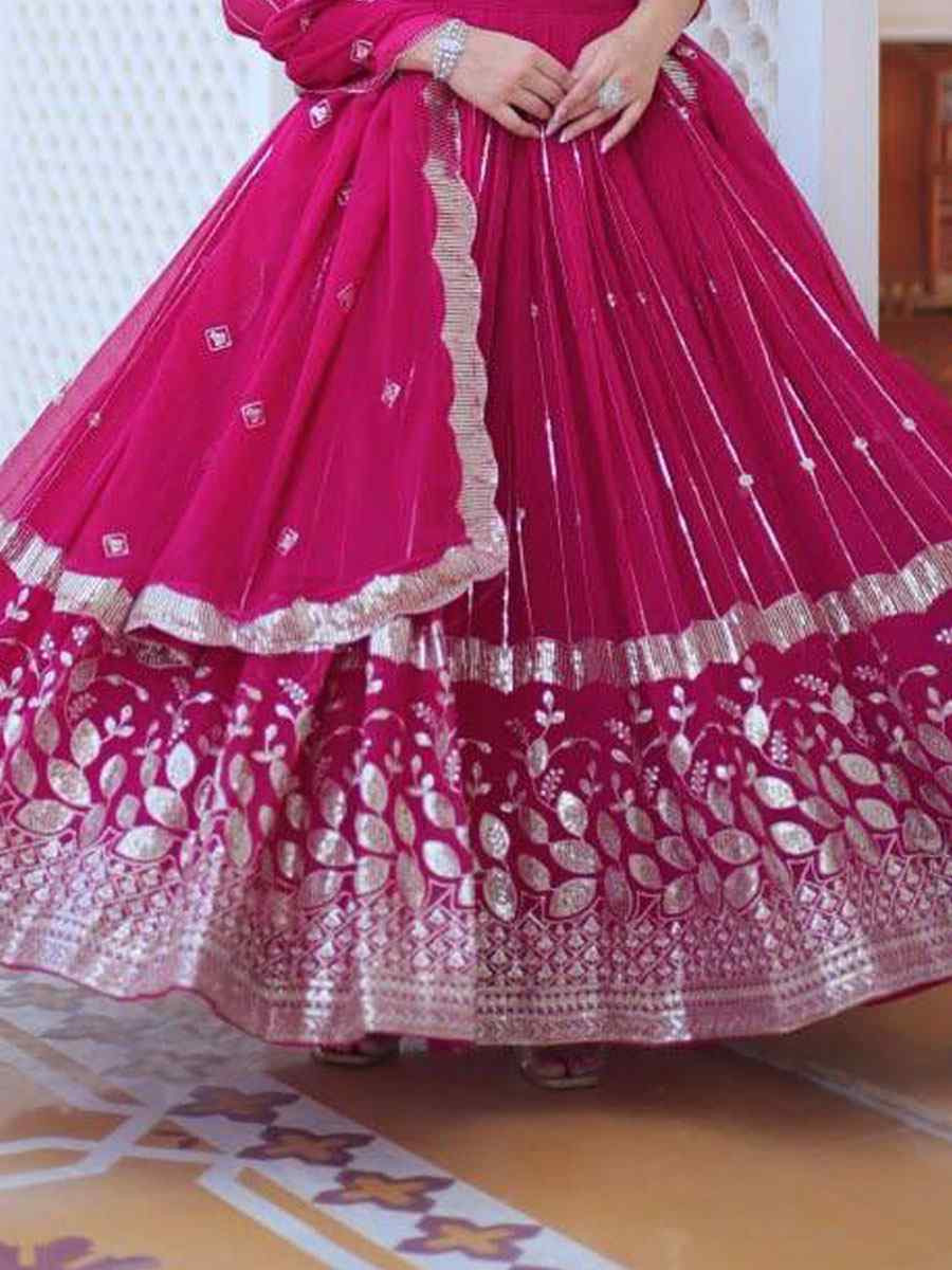 Pink Heavy Fox Georgette Embroidered Wedding Reception Festival Heavy Border Lehenga Choli