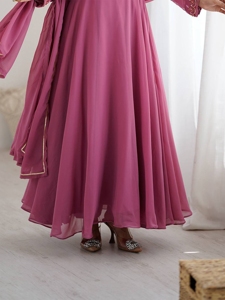 Pink Heavy Fox Georgette Embroidery Wedding Party Festival Casual Ready Anarkali Palazzo Pant Salwar Kameez