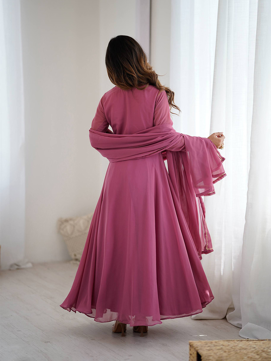 Pink Heavy Fox Georgette Embroidery Wedding Party Festival Casual Ready Anarkali Palazzo Pant Salwar Kameez