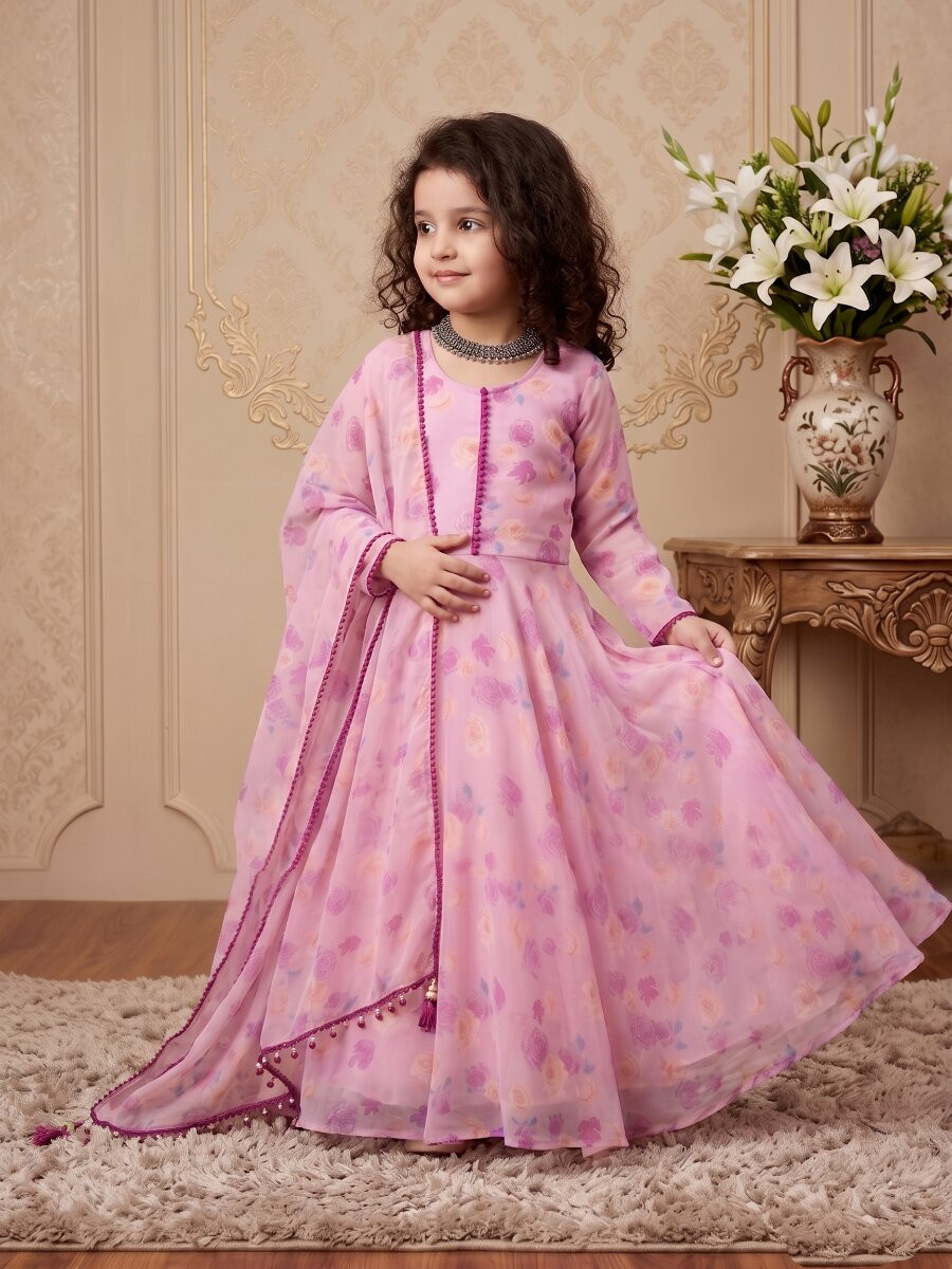 Pink Heavy Fox Georgette Printed Ethnic Casual Festival Party Wedding Gown