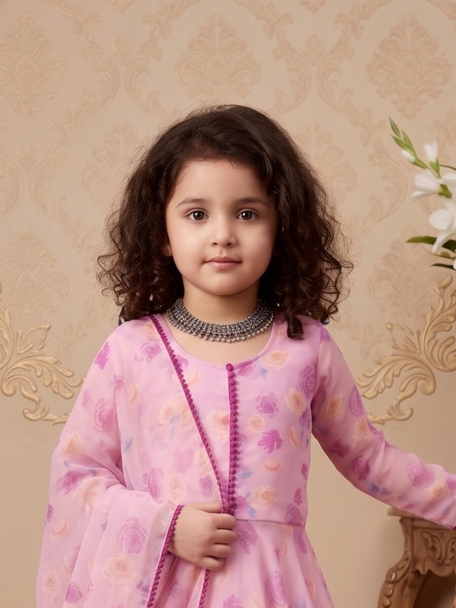 Pink Heavy Fox Georgette Printed Ethnic Casual Festival Party Wedding Gown
