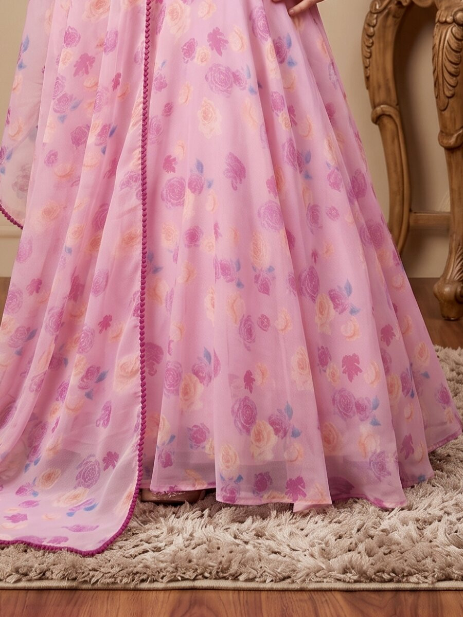 Pink Heavy Fox Georgette Printed Ethnic Casual Festival Party Wedding Gown