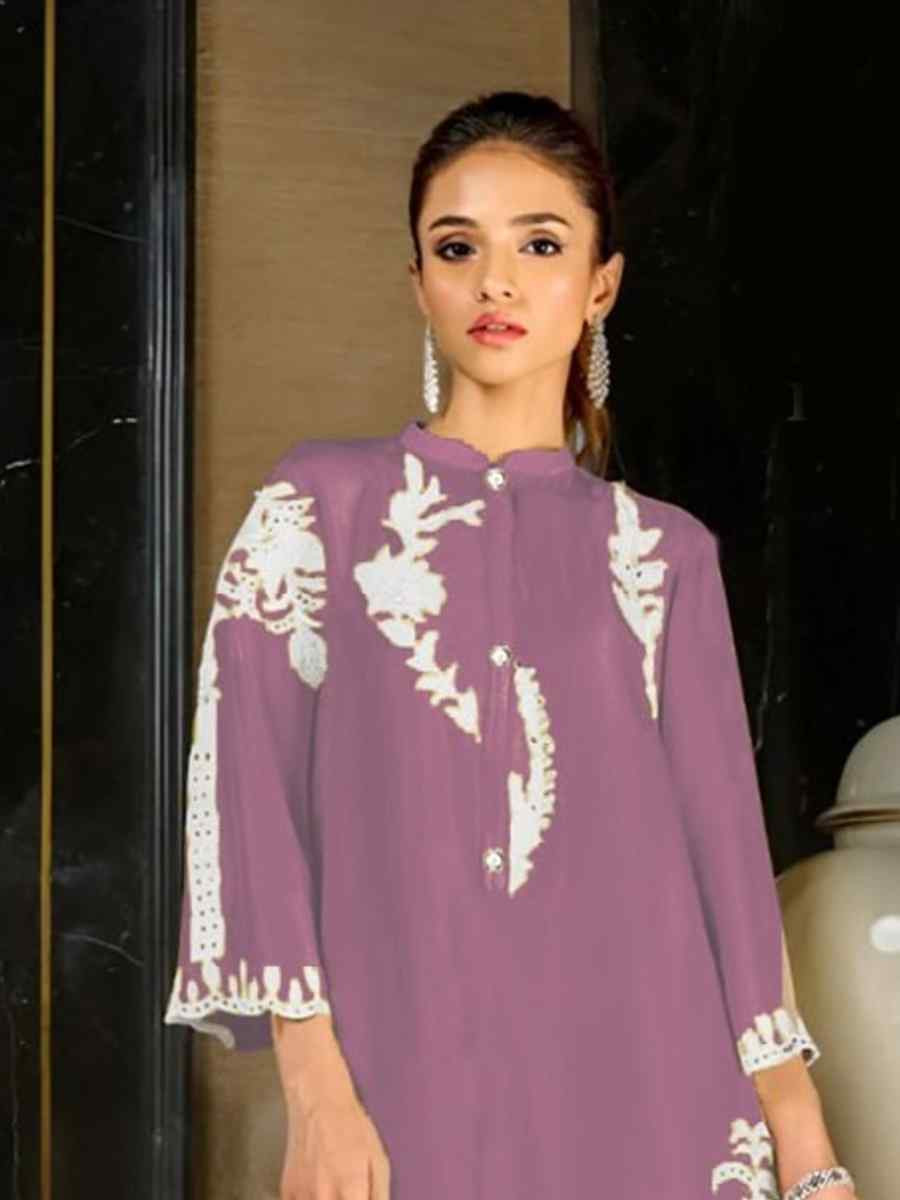Pink Heavy Frech Embroidered Festival Casual Kurti