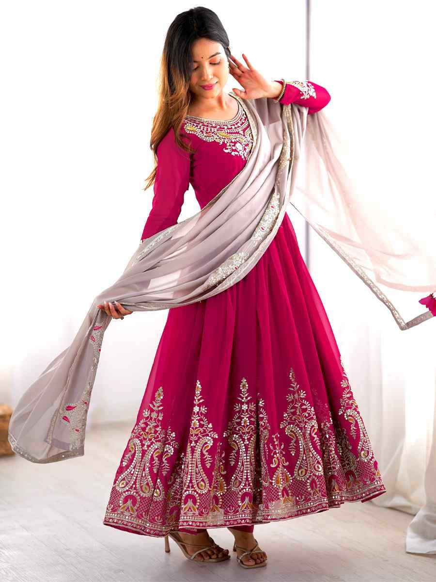 Pink Heavy Georgette Embroidered Festival Casual Ready Anarkali Salwar Kameez