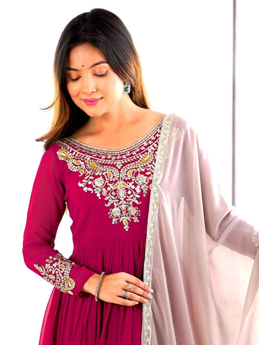 Pink Heavy Georgette Embroidered Festival Casual Ready Anarkali Salwar Kameez