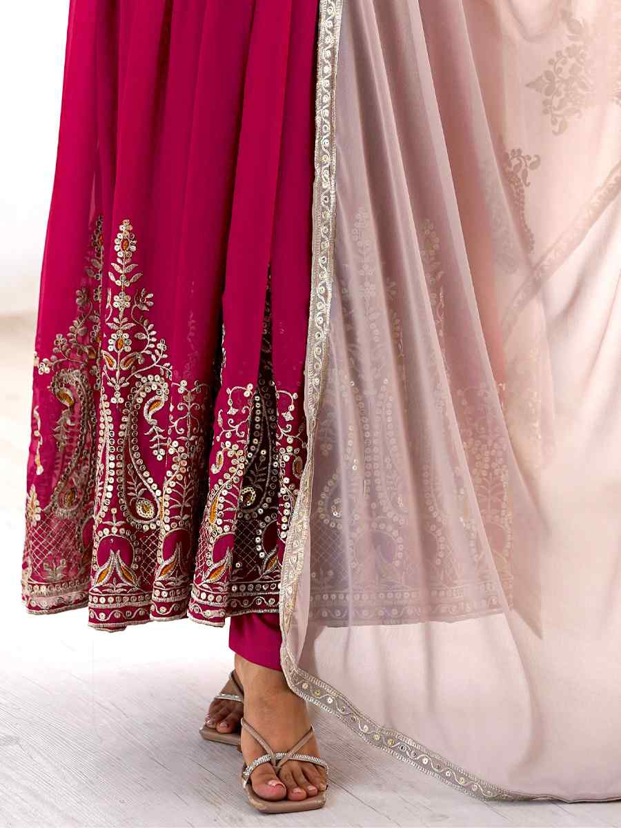 Pink Heavy Georgette Embroidered Festival Casual Ready Anarkali Salwar Kameez