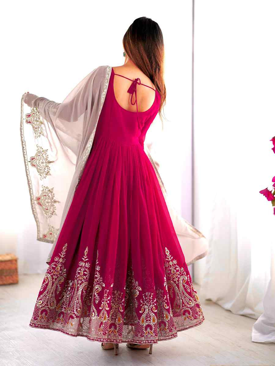 Pink Heavy Georgette Embroidered Festival Casual Ready Anarkali Salwar Kameez