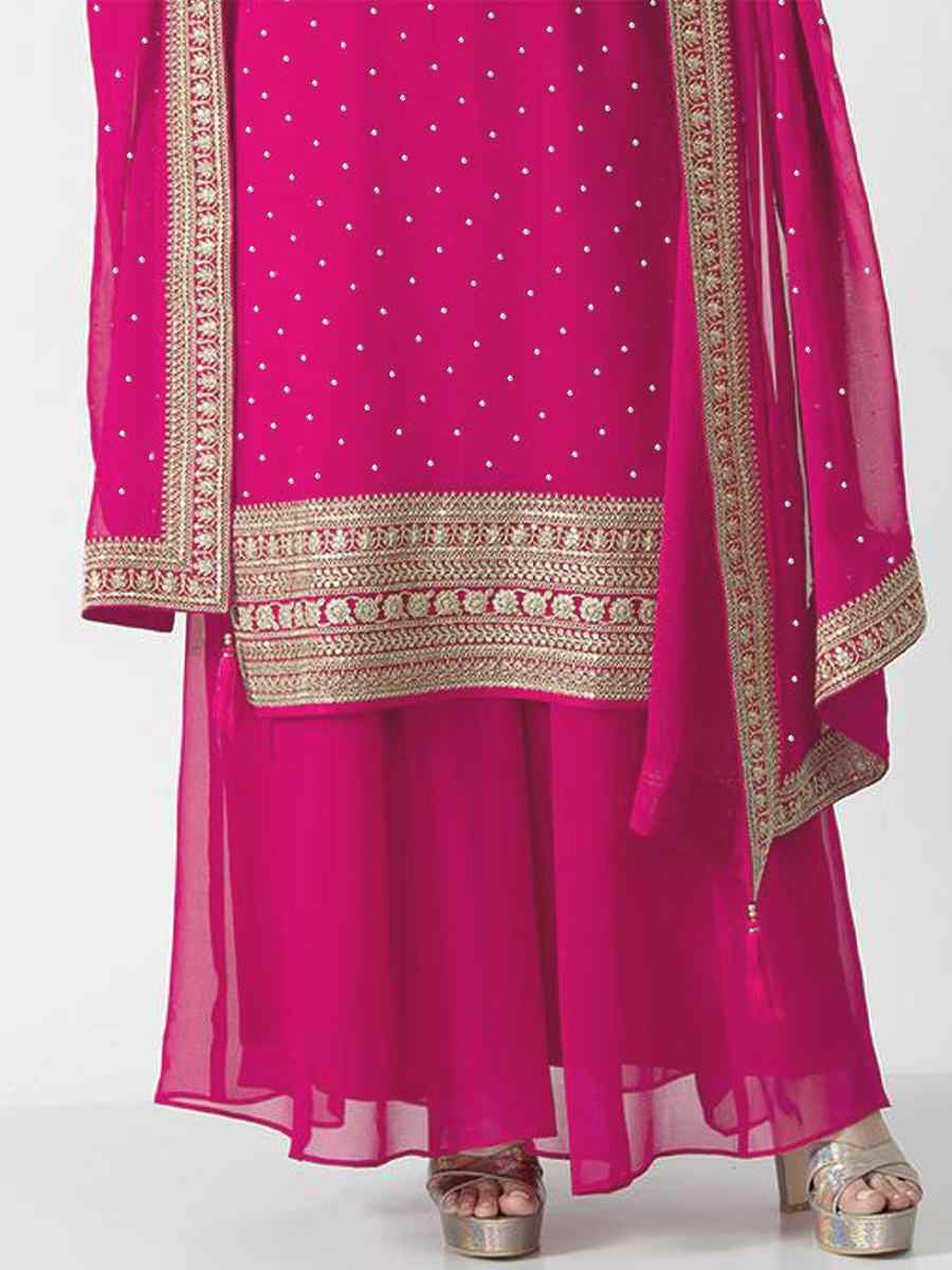 Pink Heavy Georgette Embroidered Festival Party Ready Palazzo Pant Salwar Kameez