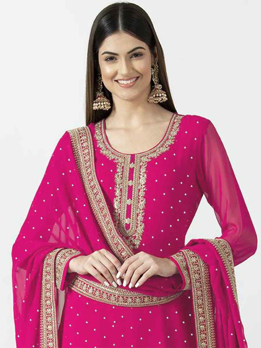 Pink Heavy Georgette Embroidered Festival Party Ready Palazzo Pant Salwar Kameez