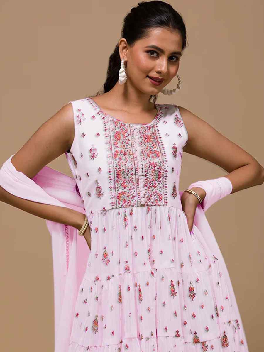 Pink Heavy Georgette Embroidered Festival Wedding Palazzo Pant Salwar Kameez