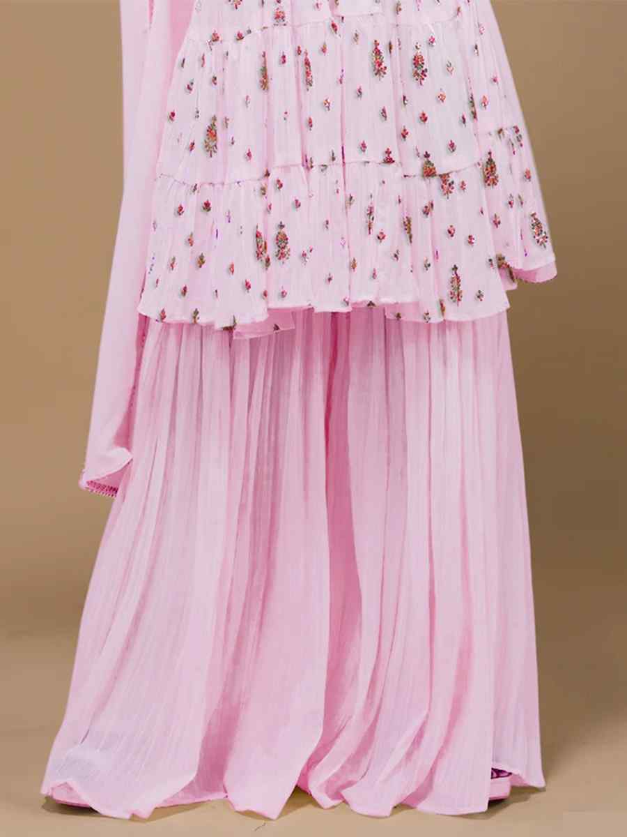Pink Heavy Georgette Embroidered Festival Wedding Palazzo Pant Salwar Kameez