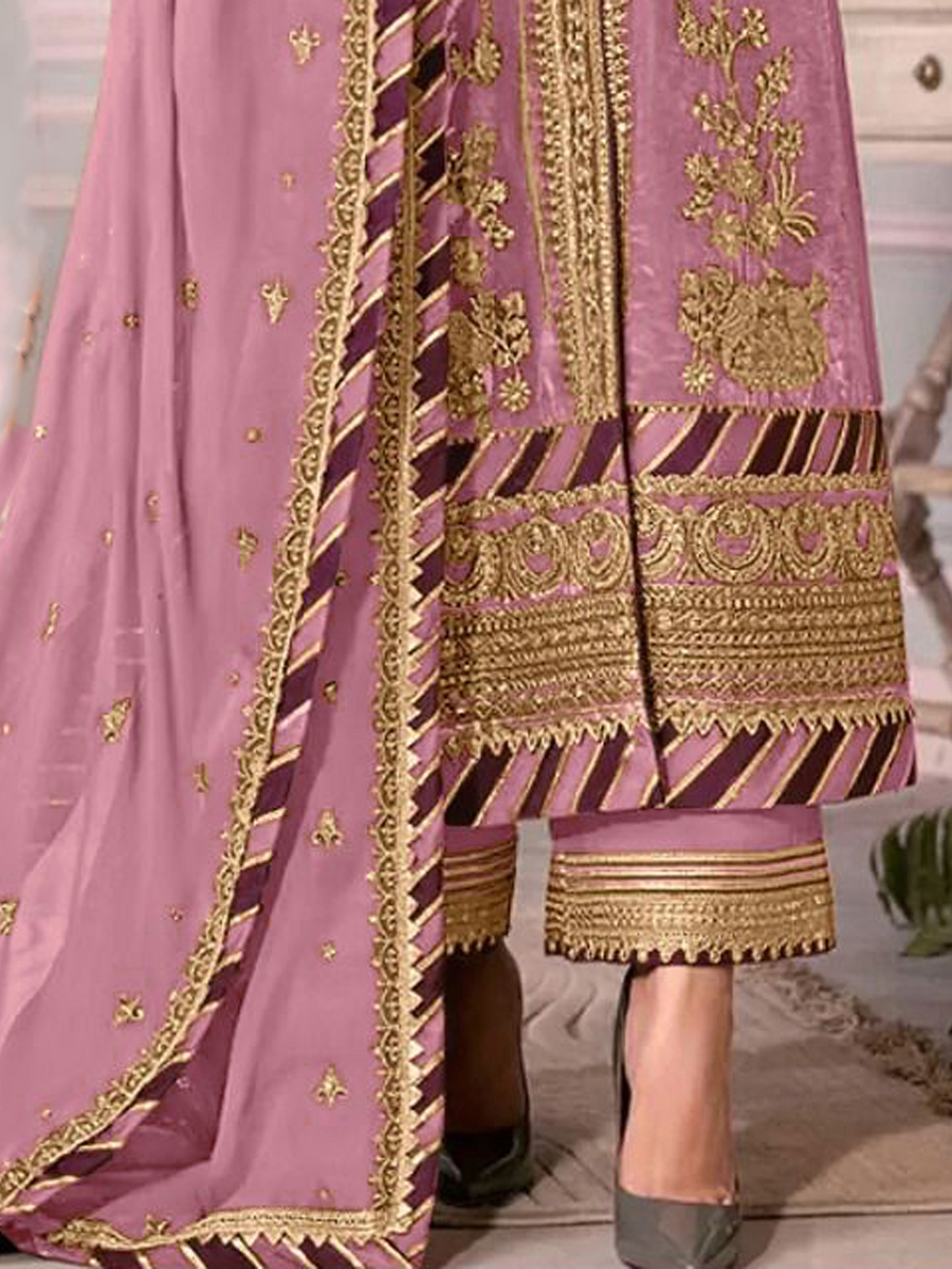 Pink Heavy Georgette Embroidered Festival Wedding Pant Salwar Kameez