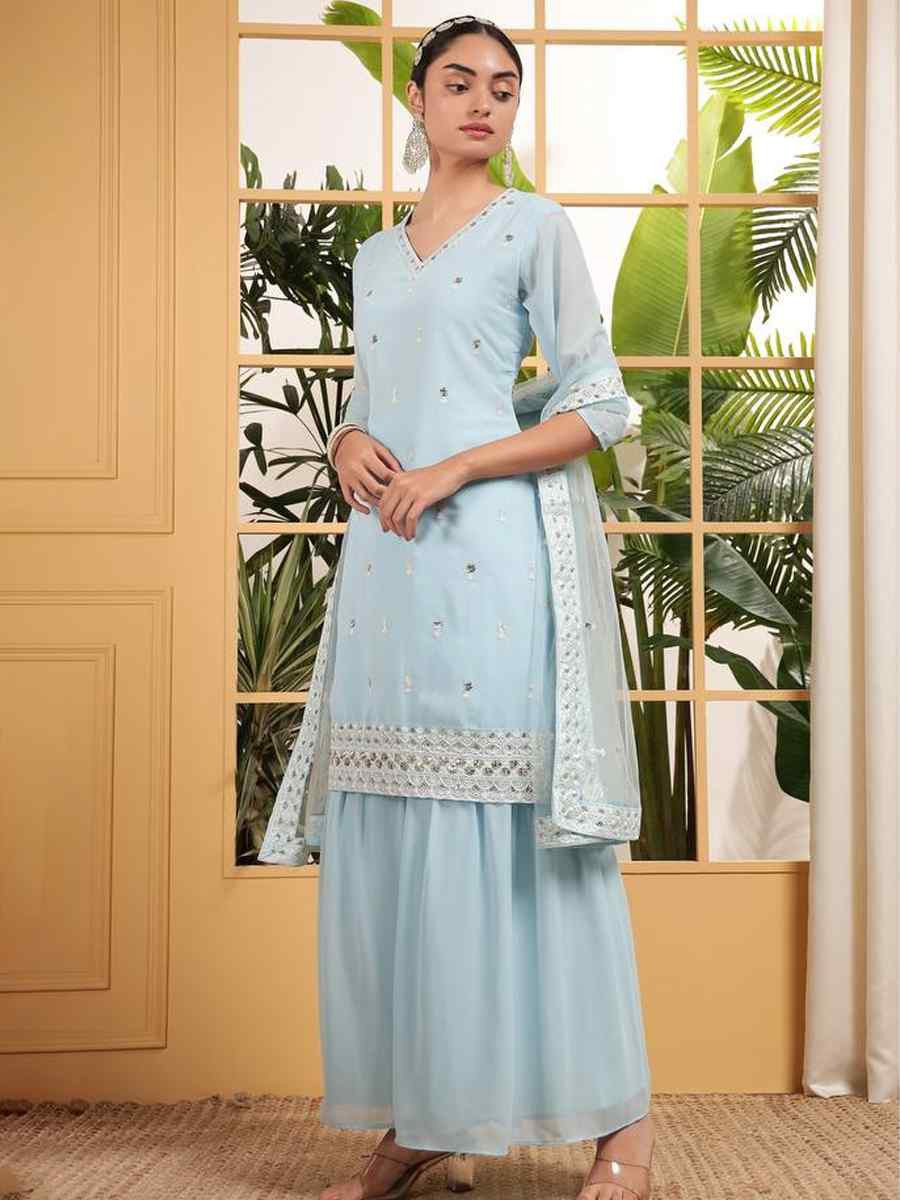 Pink Heavy Georgette Embroidered Festival Wedding Ready Sharara Pant Salwar Kameez