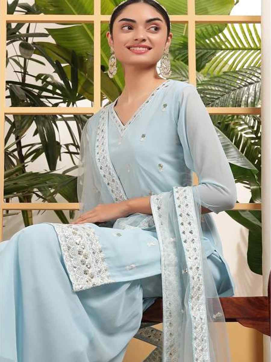Pink Heavy Georgette Embroidered Festival Wedding Ready Sharara Pant Salwar Kameez
